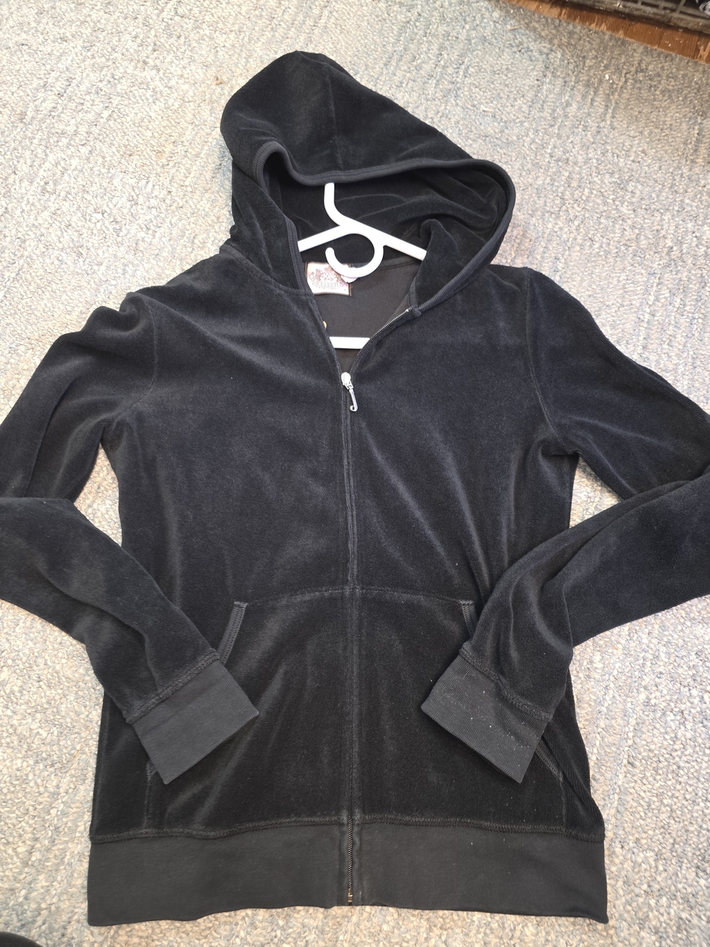 Juicy Couture Black Velour Zip Hoodie with Hood